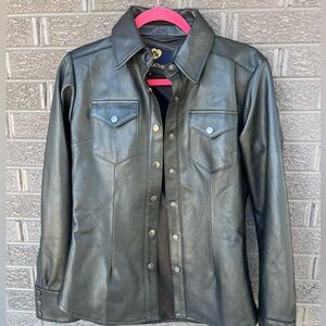 M.M.Leather -Black Leather Snap-Front Shirt Jacket Sz S